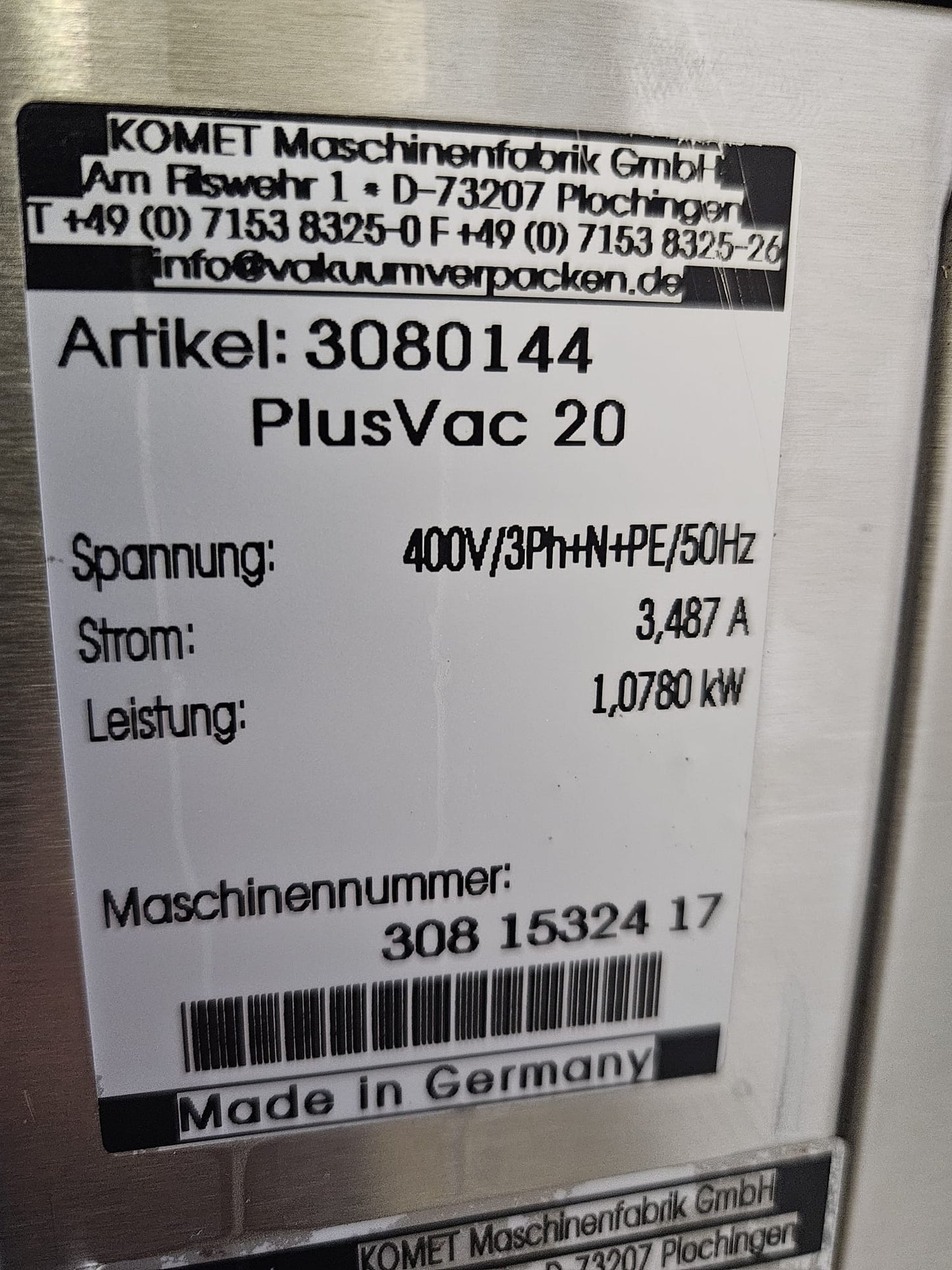 Vakuummaschine Komet PlusVac20